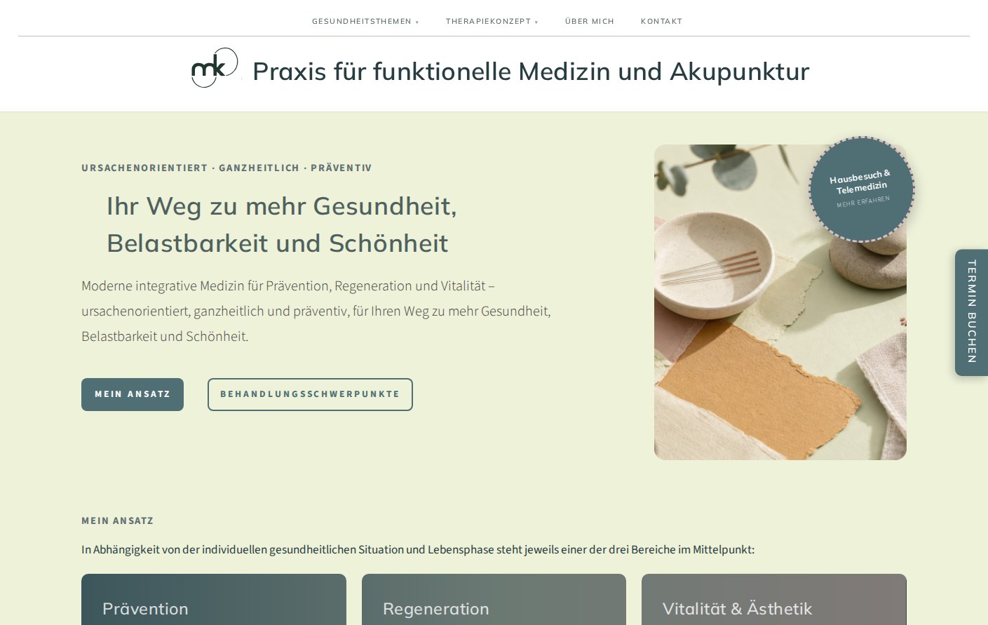 Desktopvorschau des Onepagers für eine Praxis für funktionelle Medizin